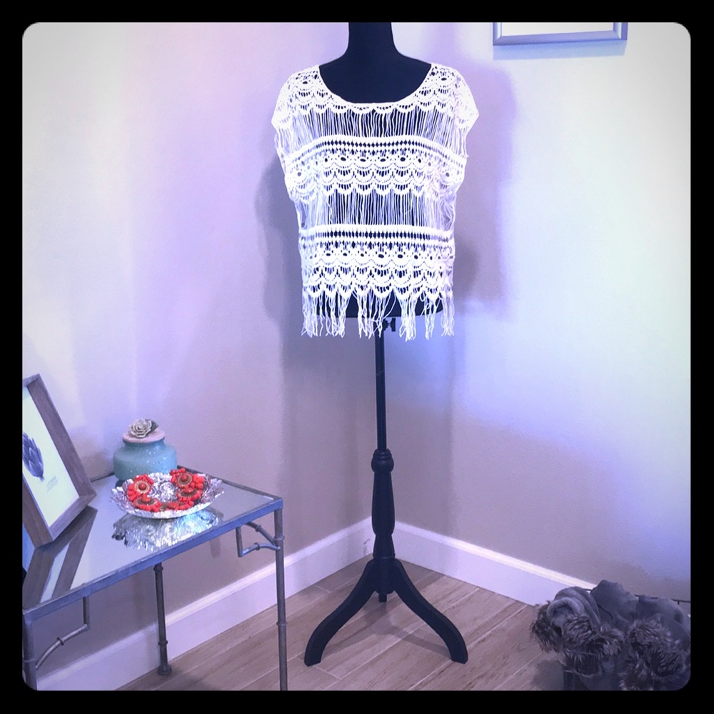 BCBGMaxazria Fringe Crochet top